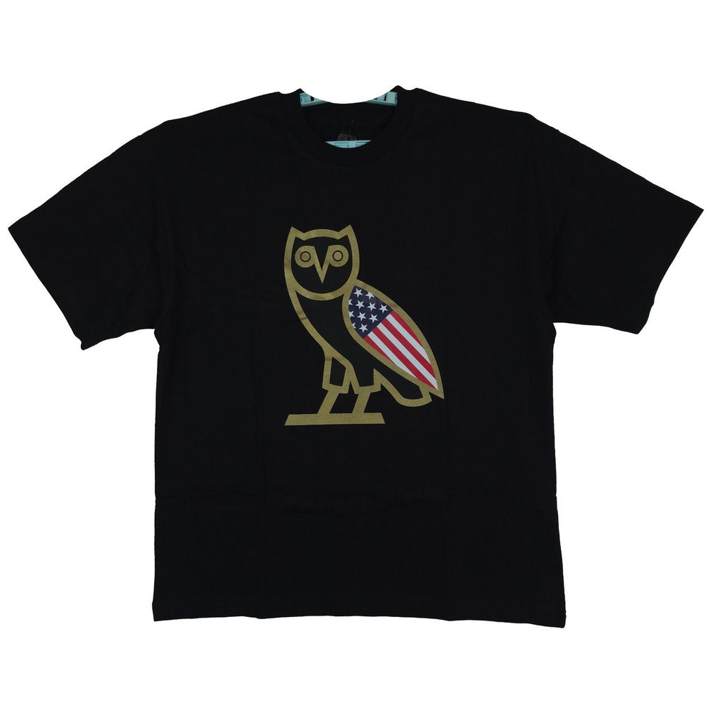 Drake OVO Octobers Very Own Medium Shirt USA Flag Owl Art Black NWT
